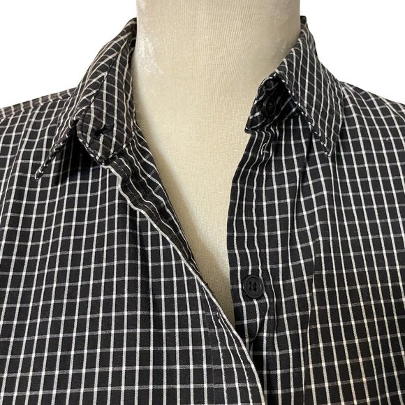 Rebecca Malone Button Up Shirt Small Black White Checkered Long Sleeve Collared - Picture 5 of 7